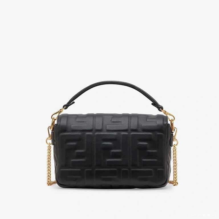 Cheap Leather FF Fendi Bag Nappa Baguette Mini Motif Black In 0729